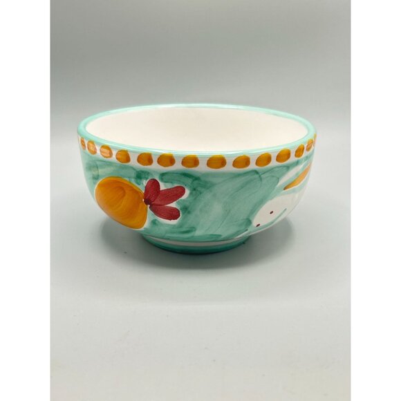 Hand Painted Solimene White Rabbit Cereal Soup Bowl Vietri Italy Mint Green - Picture 2 of 12